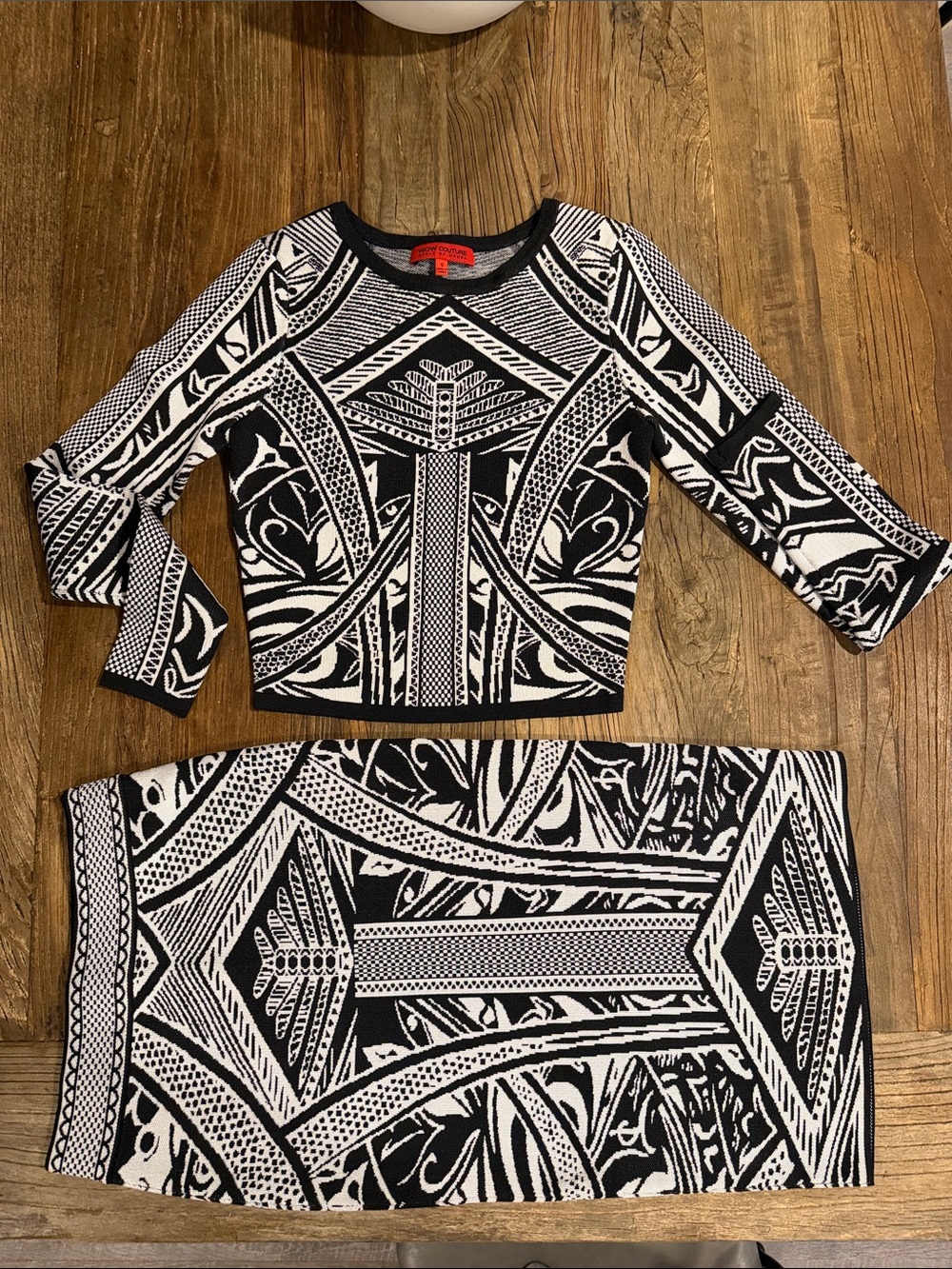 WOW couture Black & White Geometric Two-Piece Set